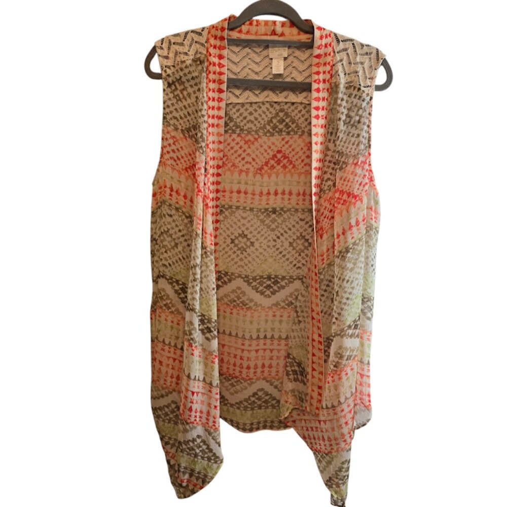 CHICOS SLEEVELESS VEST GEOMETRIC PATTERN SIZE 2 (LARGE - 12) RELAXED LACE CASUAL